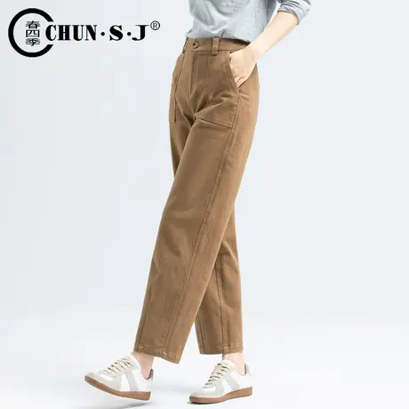 休闲裤女秋季2023新款宽松直筒卡其色裤子秋冬工装气球裤九分加绒商品大图