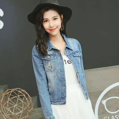 牛仔外套女短款修身韩版潮显瘦正肩长袖春秋牛仔服上衣大码破洞73图片