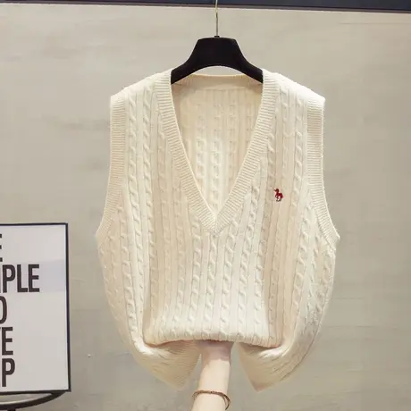 麻花v领针织马甲背心女2023秋装新款宽松外穿马夹叠穿毛衣坎肩潮商品大图