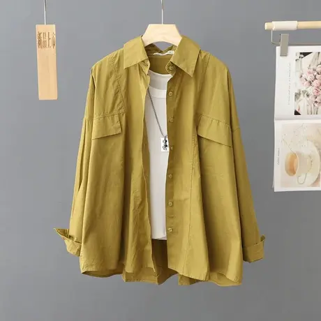 2024年新款春秋季洋气衬衫女长袖宽松百搭纯色上衣休闲衬衣外套潮商品大图