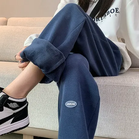 加绒卫裤女秋冬季宽松束脚运动裤2023年新款加厚直筒休闲阔腿裤子商品大图