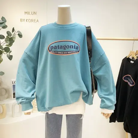 韩国东大门蓝色卫衣2021秋季新款ins字母慵懒休闲宽松大版BF外套商品大图