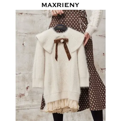 MAXRIENY童装冬季蝴蝶结连衣裙针织蕾丝短裙图片