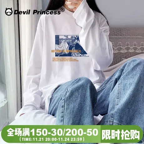 港味BF慵懒风vintage设计感小众长袖T恤女男友风宽松百搭薄款上衣图片