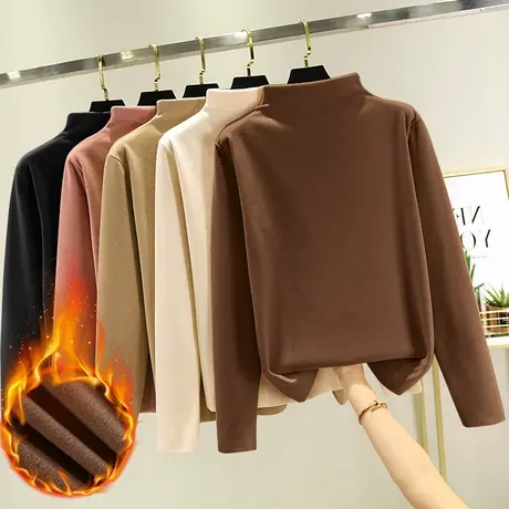 双面绒打底衫女秋冬2020半高领弹力纯色内搭长袖德绒加厚保暖衣潮商品大图