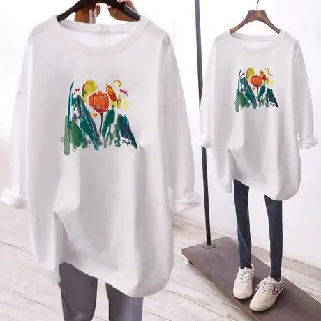 早秋韩系减龄打底衫大码oversize宽松薄款上衣ins潮纯棉长袖t恤女商品大图