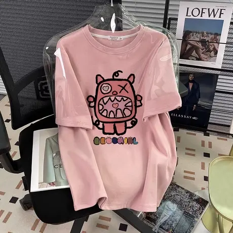 胖mm纯棉t恤女2023夏季新款宽松大码短袖ins潮奶系穿搭小个子上衣商品大图