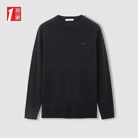 海一家简约商务毛衣2023冬季新款温暖羊毛舒适圆领男士针织衫商品大图