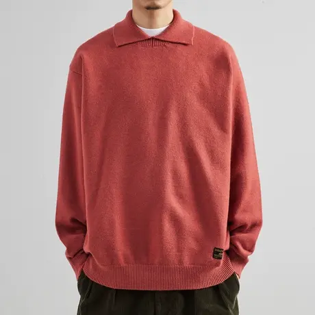 奕飏韩版纯色翻领毛衣男2022秋冬新款潮针织衫长袖polo衫休闲外套图片