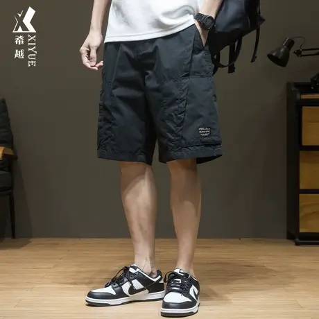 希越夏季拼接多口袋工装短裤男薄潮流宽松大码五分裤子直筒休闲裤商品大图