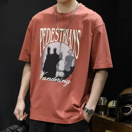 潮牌短袖t恤男士2023新款半袖大码夏季男款纯棉男装美式重磅体恤商品大图