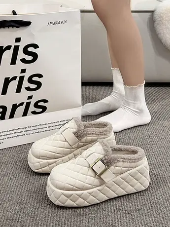 2023新款包头毛毛拖鞋防水加绒棉鞋女冬外穿高级感厚底增高乐福鞋商品大图