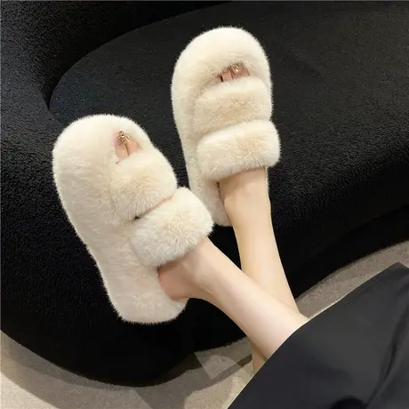 增高7cm高级感网红毛毛拖女春秋2024新款超厚底外穿兔毛棉拖鞋潮商品大图
