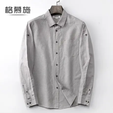 棉麻布衬衫男士长袖韩版加肥加大码纯色休闲宽松亚麻透气衬衣男装图片
