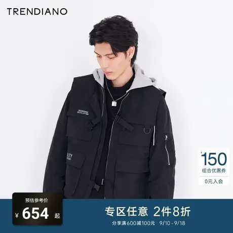 TRENDIANO官方潮牌秋冬男装棉衣可拆两件套棉服男工装外套男士图片