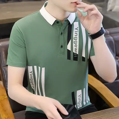 2022新款男士高端纯色Polo衫短袖t恤男装夏季上衣服翻领潮流韩版商品大图
