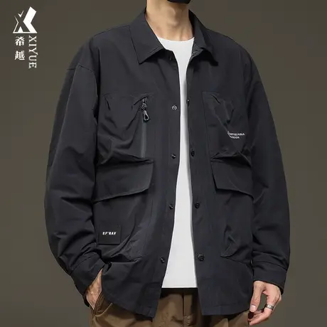 希越户外男士高级感夹克男2024春秋潮牌宽松大码工装外套翻领衬衫商品大图