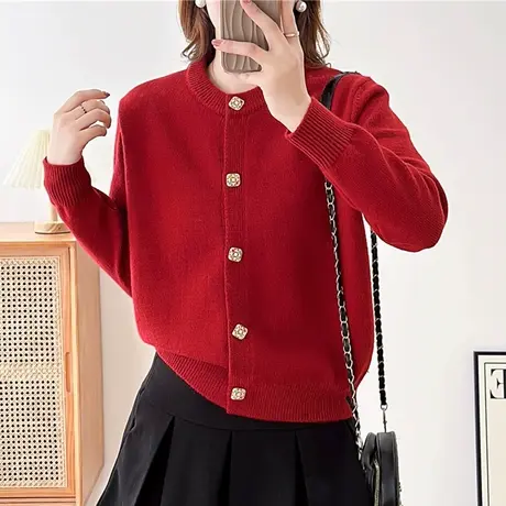 春装2024年女装本命年红色开衫毛衣女秋冬2023新款针织衫外套爆款图片