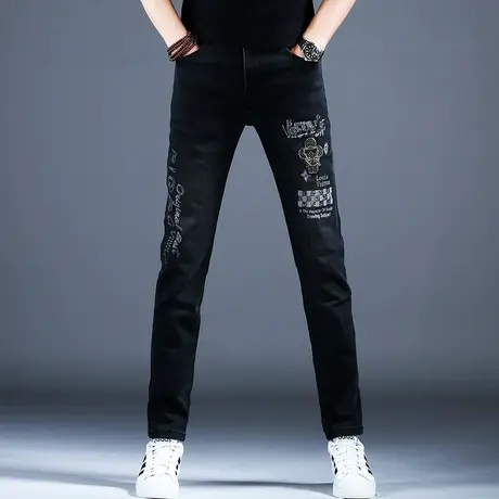 欧洲站黑色刺绣牛仔裤男款高端潮牌裤子潮流男士2024新款春秋长裤商品大图