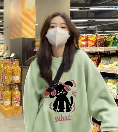 圆领卫衣女秋冬2024新款美式复古宽松小个子慵懒风高级感长袖上衣商品大图