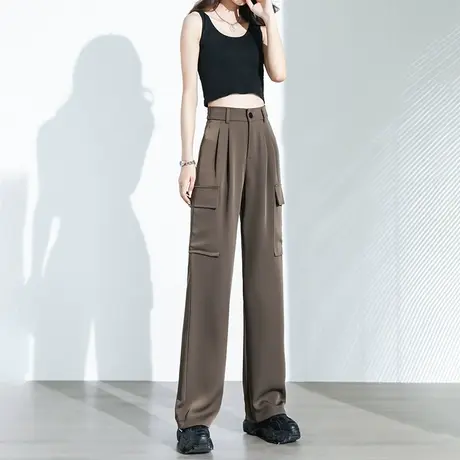 咖色阔腿裤女春秋季工装裤束脚宽松直筒垂感灯笼裤女拖地休闲长裤商品大图