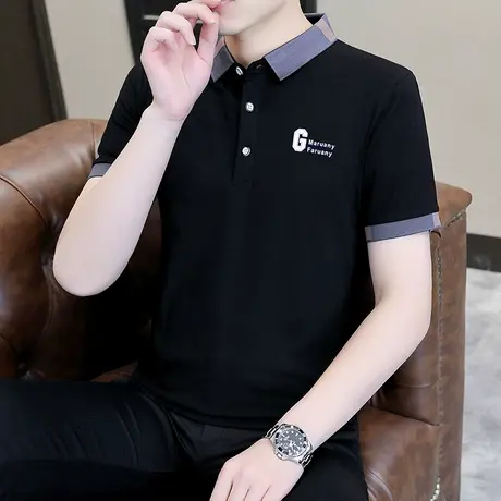 短袖t恤男有领保罗翻领polo衫商务中国潮牌夏季冰丝白色带领半袖商品大图