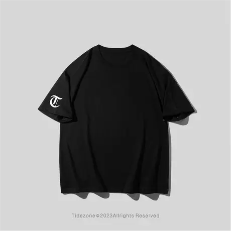 Ohlyah大码短袖男英文哥特字母潮牌t恤纯棉2023宽松重磅美式上衣图片