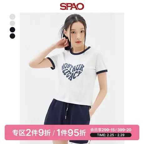 SPAO韩国同款女士T恤春季新款字母印花圆领短袖T恤SPRPD37G03商品大图