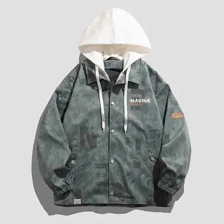 秋季男士潮牌痞帅印花连帽运动外套春秋款男生设计感棒球长袖夹克图片