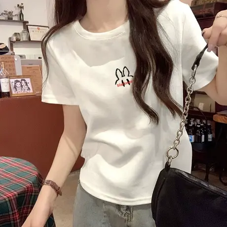 高端重磅短袖T恤女2024新款夏装卡通印花短款棉上衣显瘦修身百搭商品大图