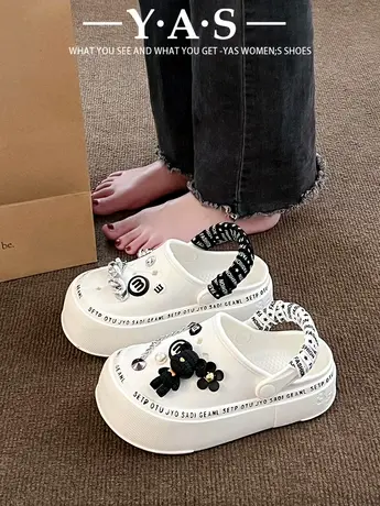 厚底洞洞鞋女夏2024新款外穿网红时尚增高踩屎感沙滩包头半拖凉鞋商品大图