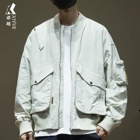 希越潮牌户外工装夹克男春秋美式宽松大码男士复古棒球服茄克外套商品大图