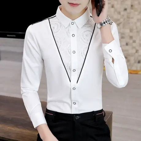 衬衫男士长袖春秋季韩版个性七分袖衬衣ins潮流夏装中袖帅气上衣商品大图