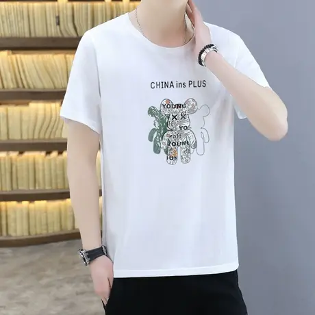 夏季棉感短袖t恤男士青少年休闲宽松卡通潮流半袖初高中学生体恤商品大图