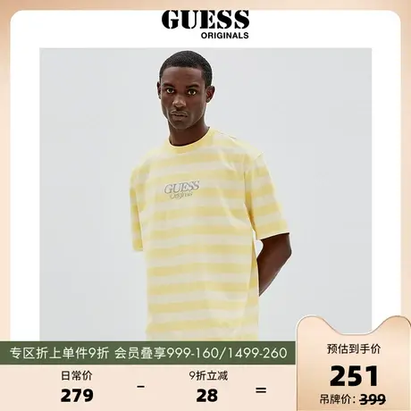 GUESS美式复古舒适Originals男条纹刺绣T恤短袖-M2GP01KAAU2商品大图