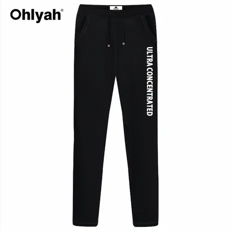 Ohlyah品牌韩版休闲卫衣裤子女装黑色显瘦纯棉裤子情侣小脚裤大码商品大图
