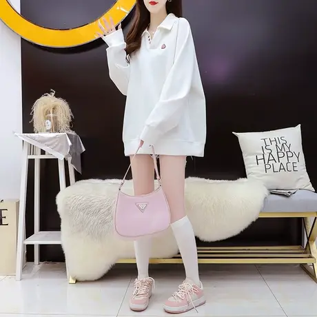 减10】宽松休闲Polo领卫衣女2023新款早秋洋气减龄甜美小清新上衣商品大图