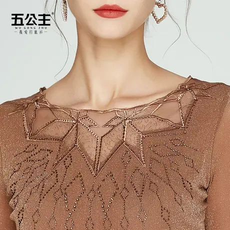 五公主圆领蕾丝打底衫新款洋气亮丝女春秋网纱长袖低领时尚上衣薄图片