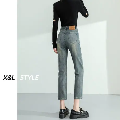 直筒牛仔裤女秋季2023新款爆款显瘦高腰弹力小个子窄版法棍烟管裤图片