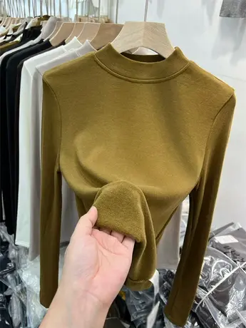 半高领纯色针织衫加厚加绒秋冬款女装2022新款软糯上衣修身打底衫商品大图