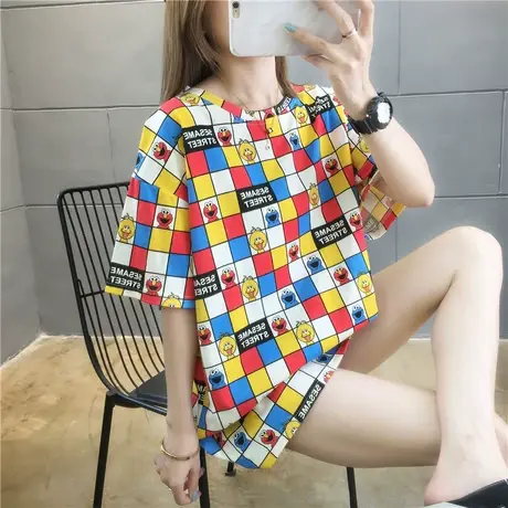 网红港风短袖t恤女夏2023韩版宽松ins潮原宿bf风怪味超火上衣体桖商品大图