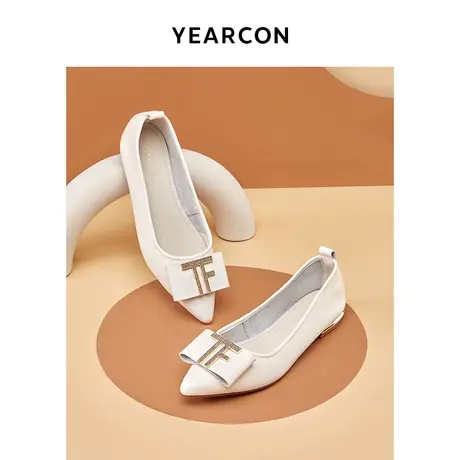 意尔康尖头气质单鞋女浅口百搭软皮豆豆鞋2023春季新款平底女鞋商品大图