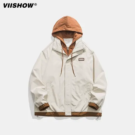 VIISHOW假两件外套男春秋季潮牌设计感小众休闲连帽冲锋夹克夹克商品大图