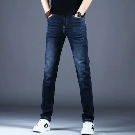 秋款款深蓝色牛仔裤男款高档潮牌休闲男裤美式高街弹力裤子男2023商品大图