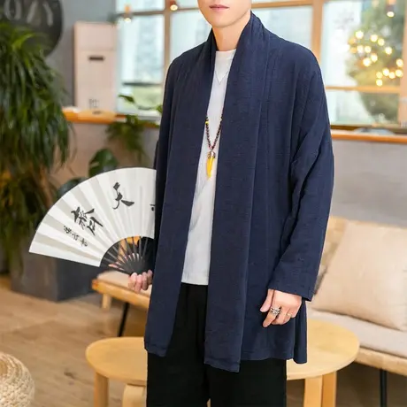 汉服古装中国风飘逸披风斗篷禅修居士对襟道袍男秋季亚麻风衣外套图片