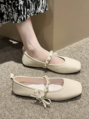 一字带玛丽珍鞋配裙子法式方头浅口小香风单鞋夏款软底仙女平底鞋图片