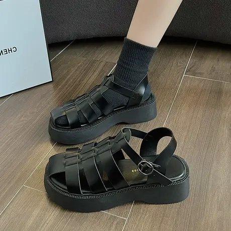 罗马包头凉鞋2023年新款春夏学生松糕厚底英伦风休闲女鞋子配裙子图片