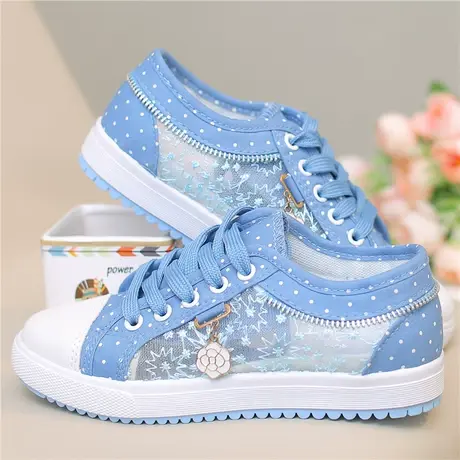 女生帆布鞋网面2023夏季薄款透气平底运动鞋小学生单网鞋休闲板鞋商品大图