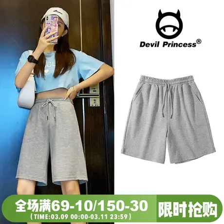 灰色运动风短裤女2024年夏季新款宽松阔腿显瘦休闲风五分裤ins潮商品大图