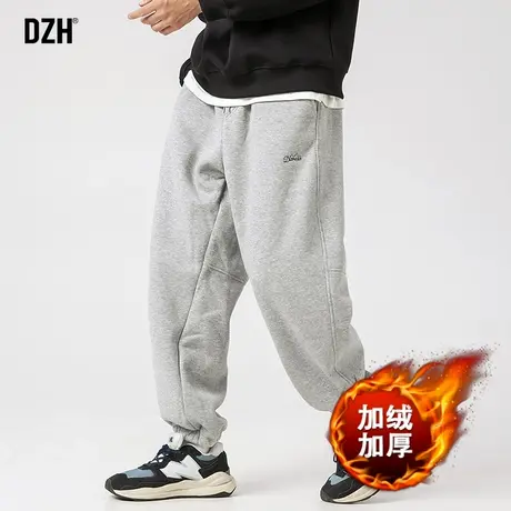 男士灰色束脚卫裤男冬季加绒加厚2024新款休闲裤子男款运动裤长裤图片